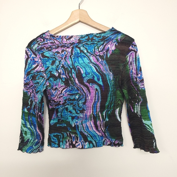 Alberto Makali blouse stretch textured crinkle sequins beads top Lavender Royal - Picture 7 of 12